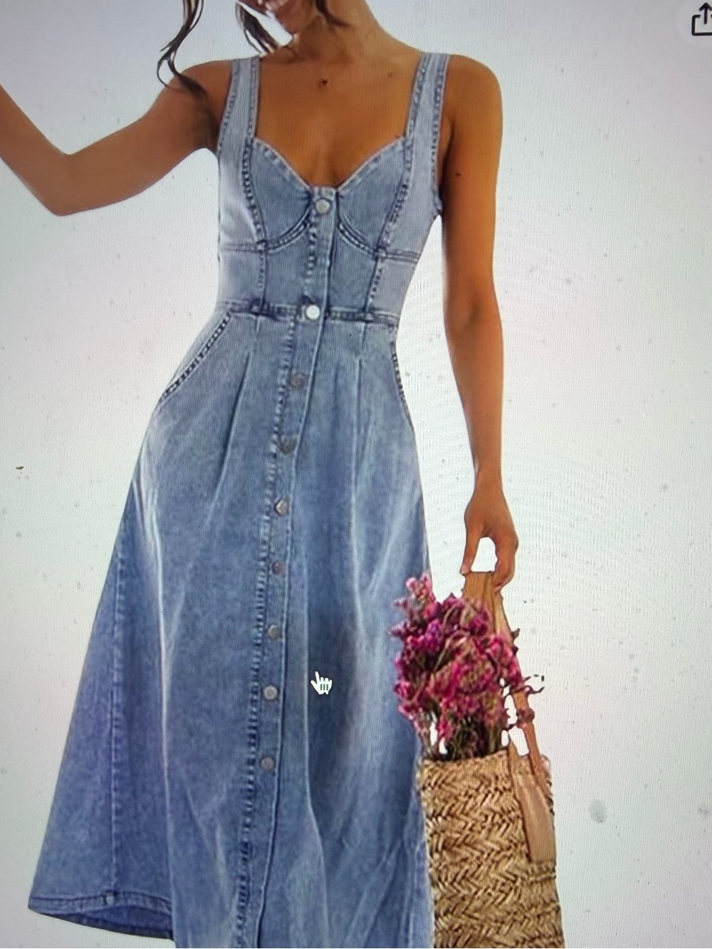 Sleeveless Button-Front Denim Midi Dress - NWOT- Size M